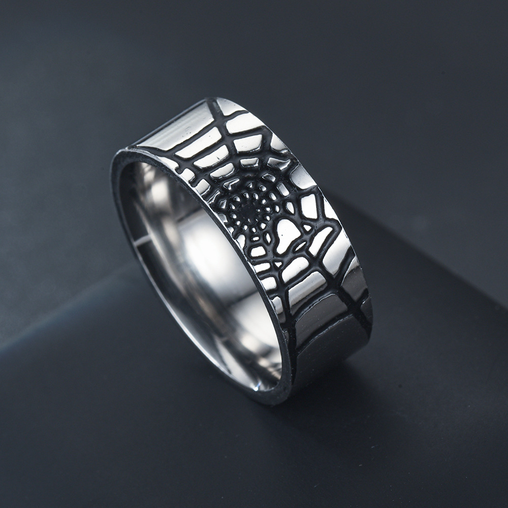 Initial Ring Custom - Prosty pierścionek z pajęczyną ze stali