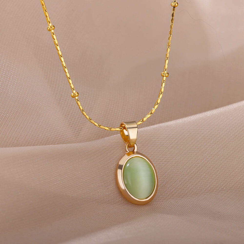 Birth Flower Necklace - Modny kamień opalowy owalny naszyjnik dla
