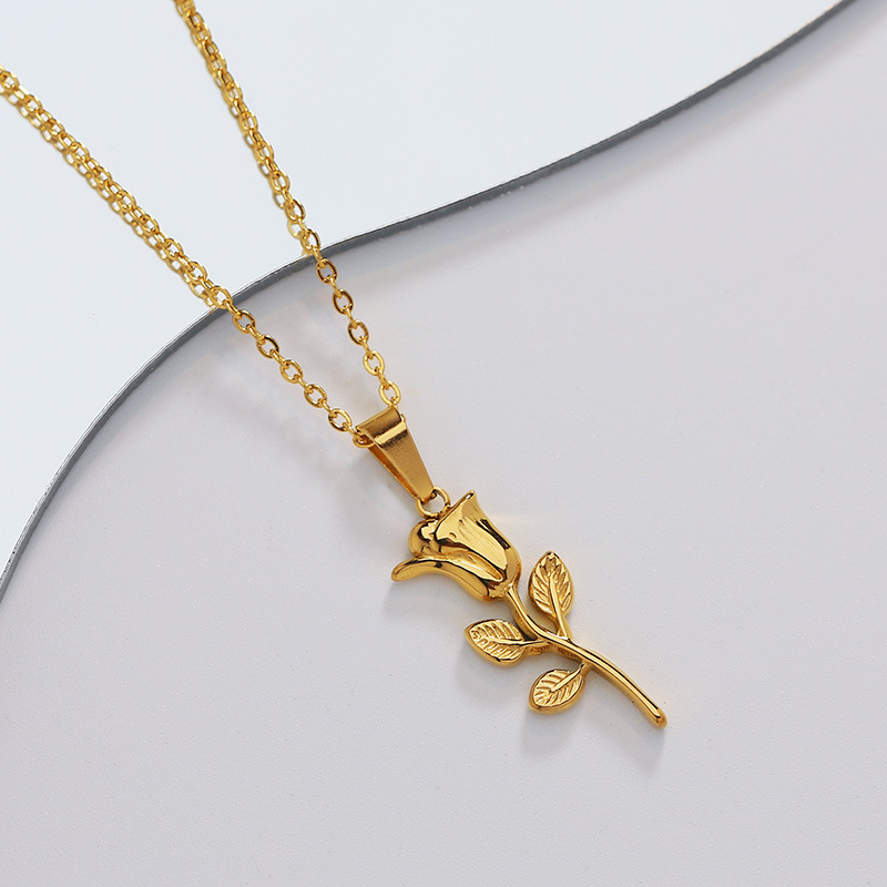 Birth Flower Necklace - 316 stal nierdzewna moda róża wisiorek