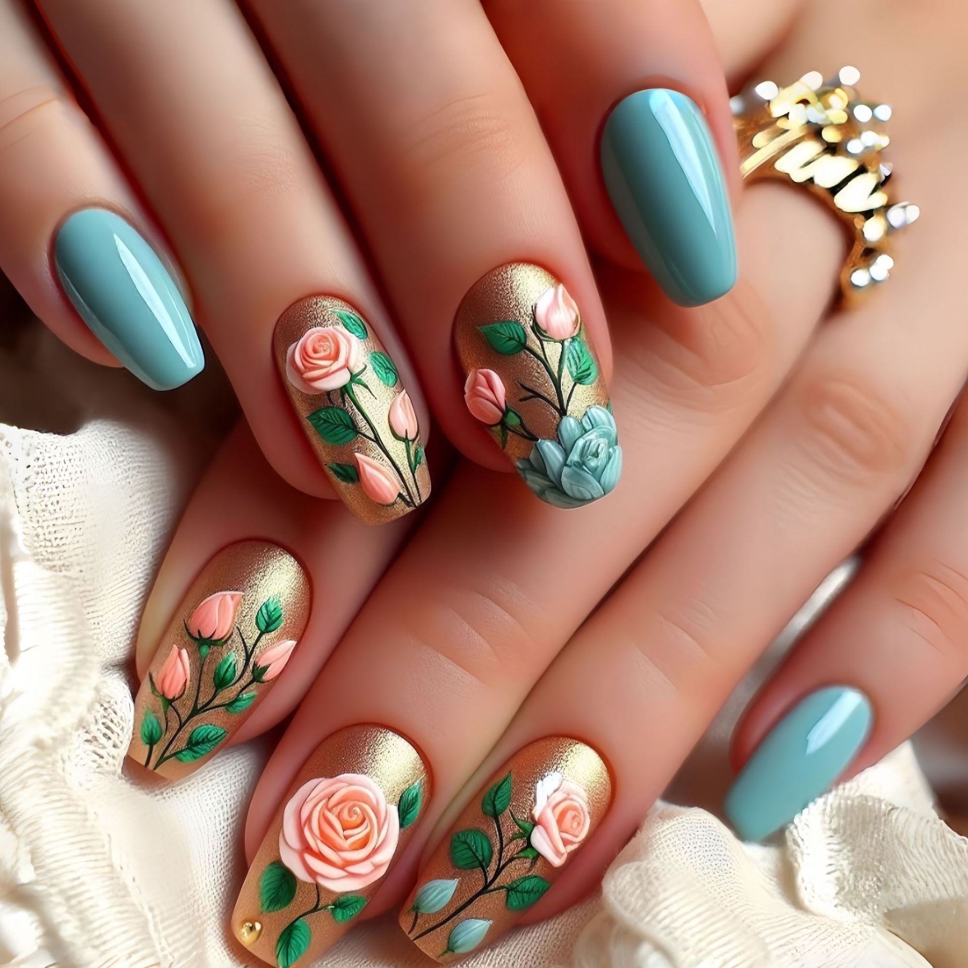 Pressed Flower Art - Średnie sztuczne paznokcie dla kobiet i
