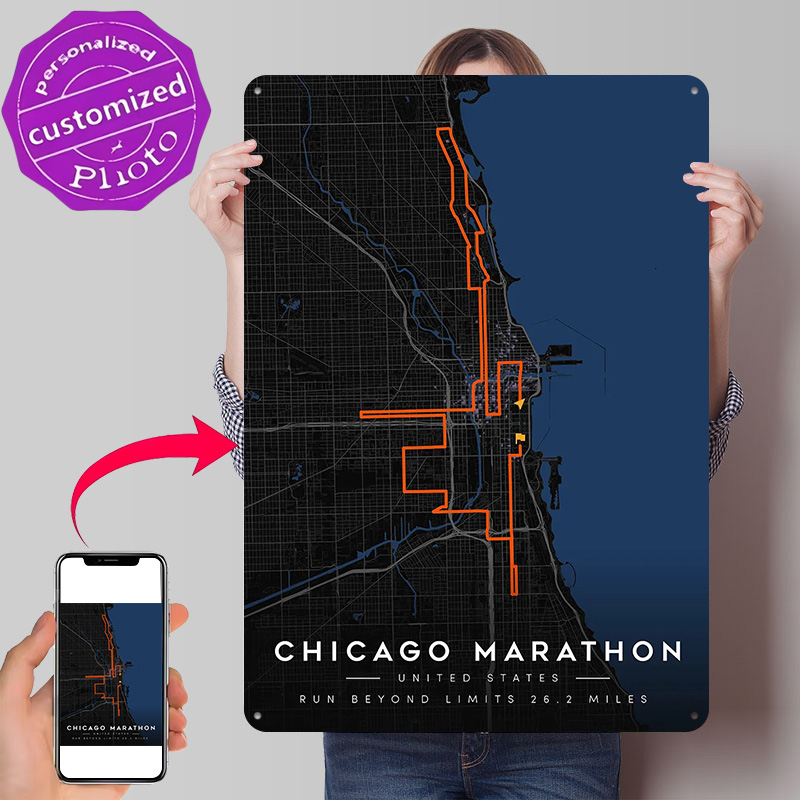 Custom Map Poster - Mapa trasy Maratonu w Chicago, plakat